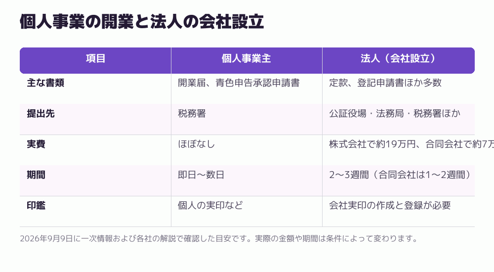 個人事業の開業と法人の会社設立