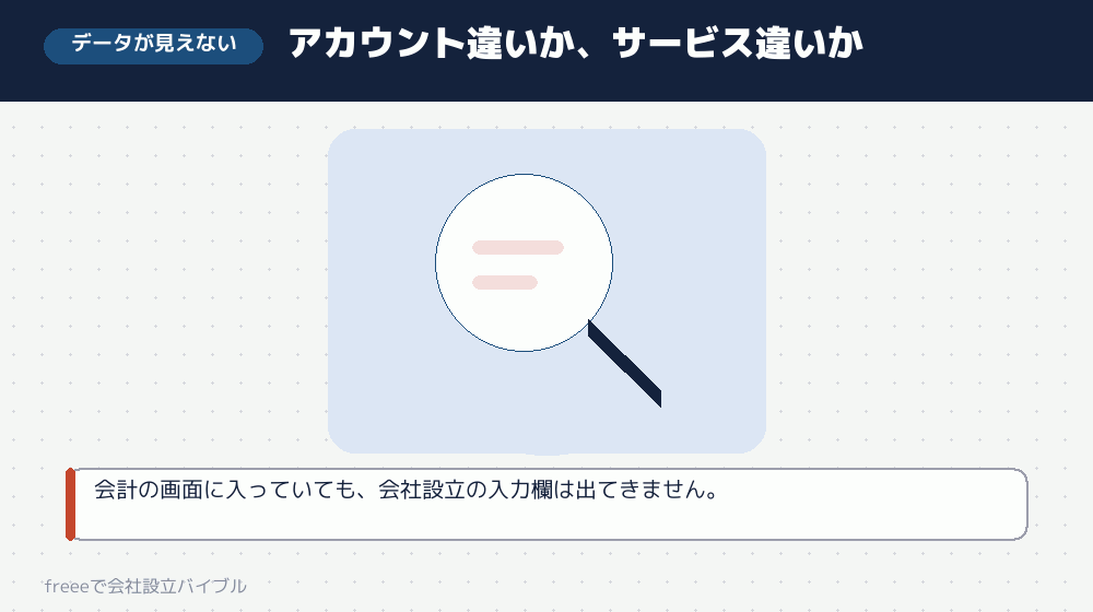 症状B:入れたのに、会社設立のデータが出てこない