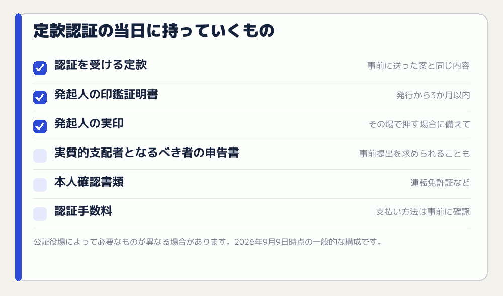 定款認証の当日に持っていくもの