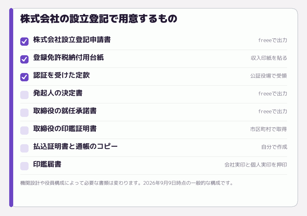 株式会社の設立登記で用意するもの