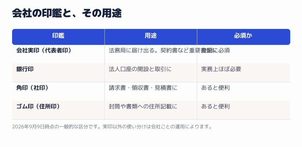 会社の印鑑と、その用途