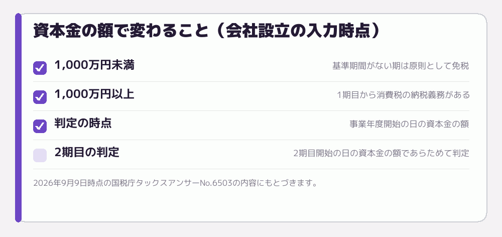 資本金の額で変わること（会社設立の入力時点）