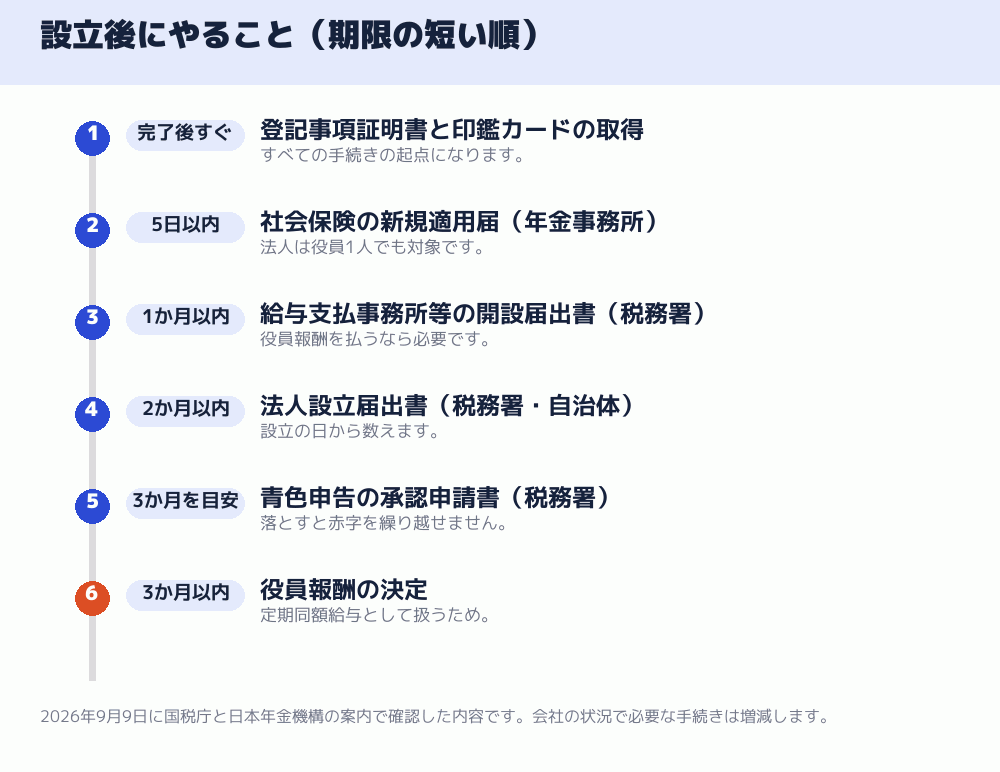 設立後にやること（期限の短い順）