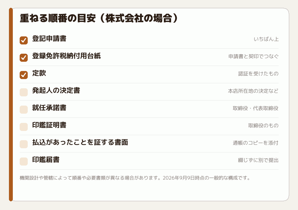 重ねる順番の目安（株式会社の場合）