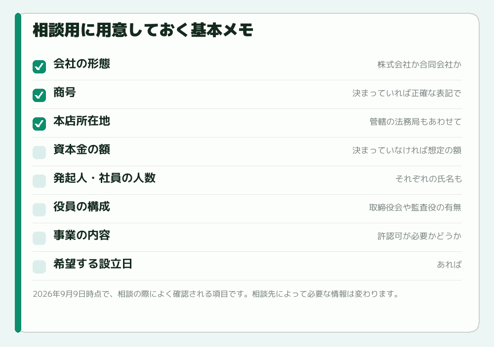 相談用に用意しておく基本メモ