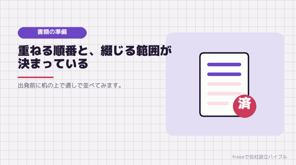 持っていく書類を、順番どおりに並べる
